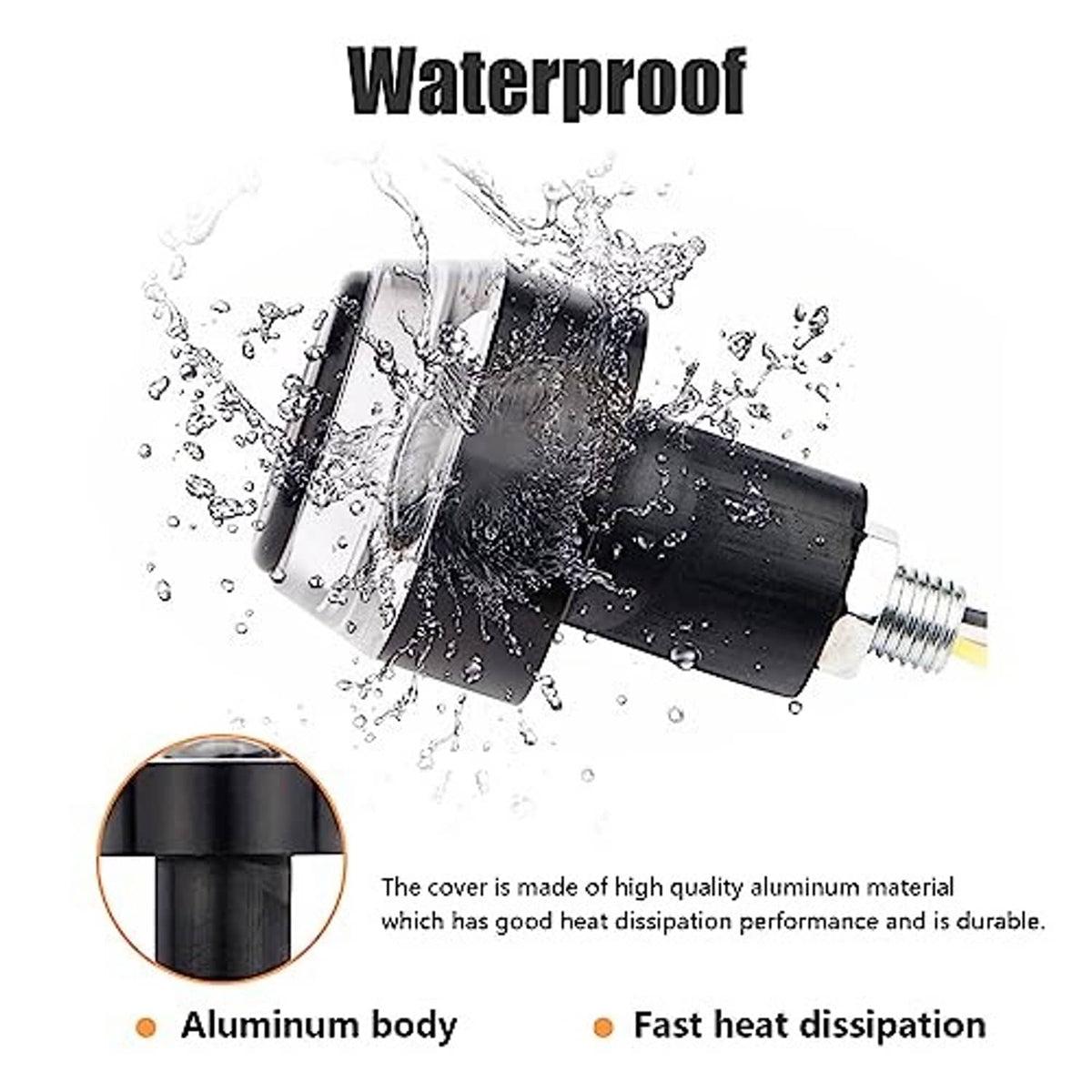 Waterproof motorcycle handlebar end LED lights with black aluminum body and threaded connector
