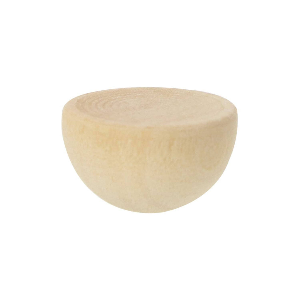 Single unfinished light wood half-round ball, smooth split wooden surface