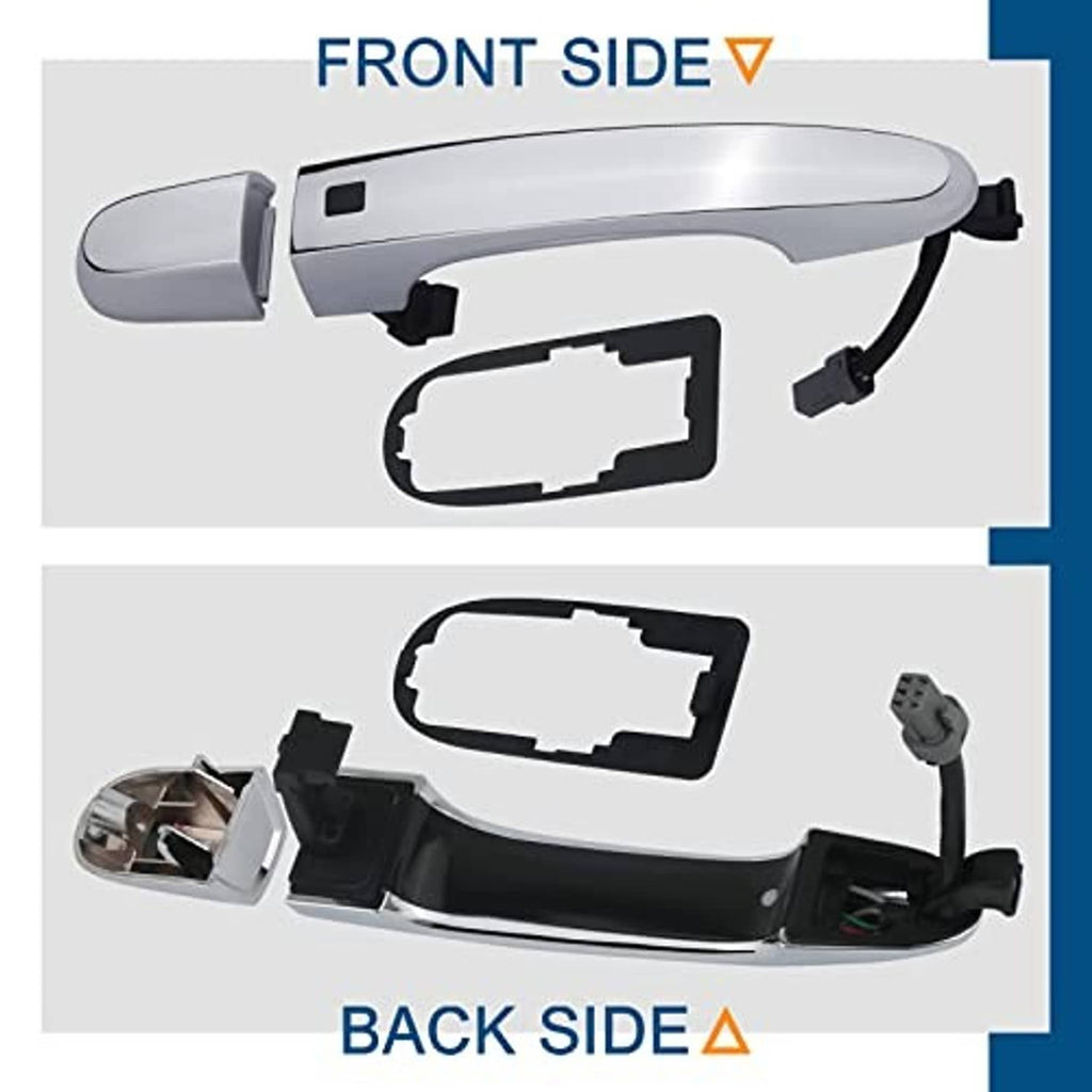 Silver exterior door handle with smart-key button; front and back cover parts