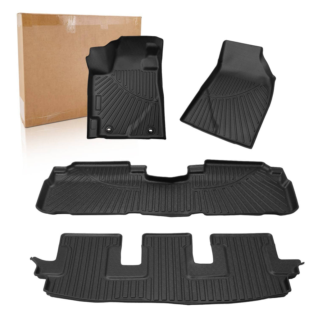 Black floor mat set with front and rear liners; one box included in view