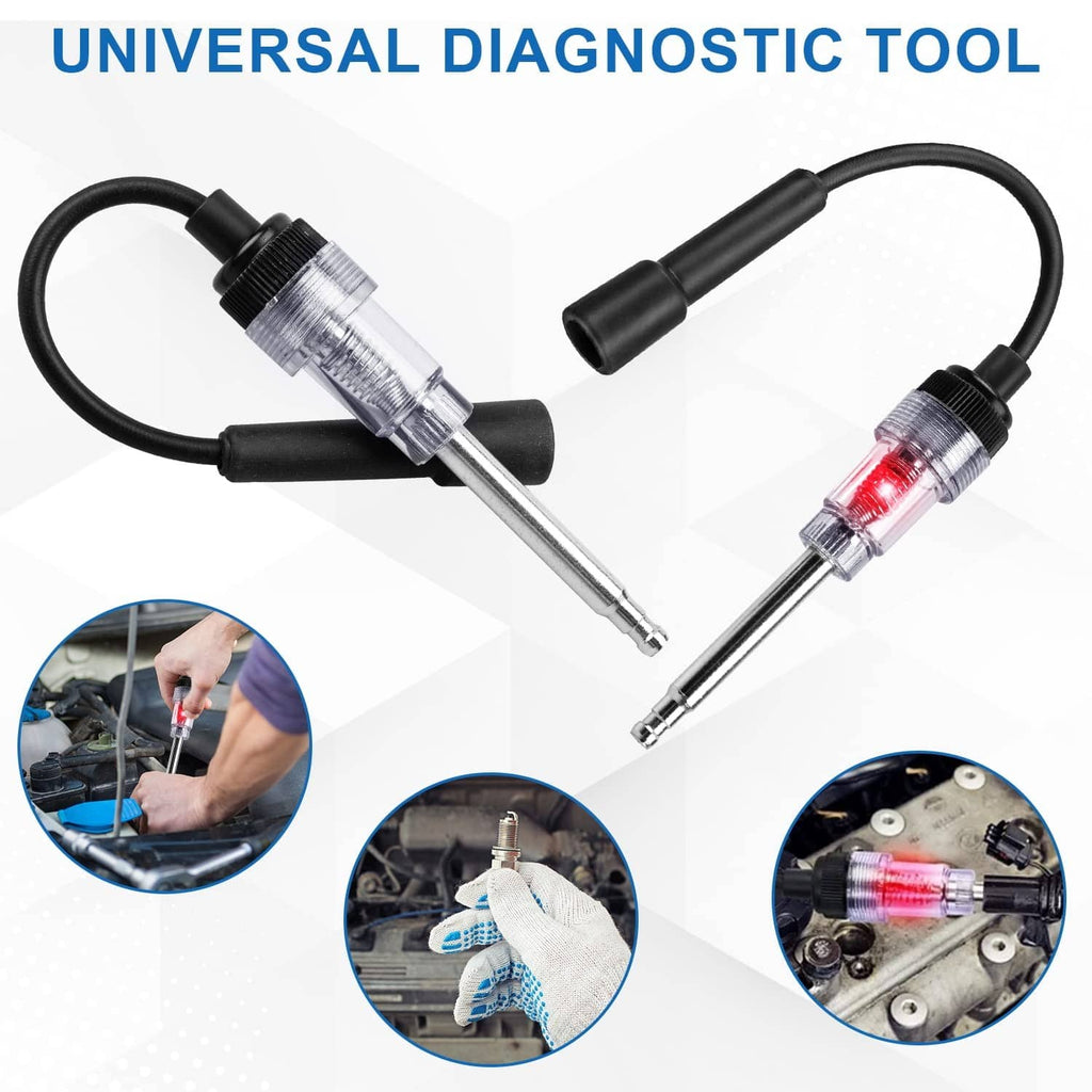 Universal spark plug tester set with two red indicator bulbs and cables