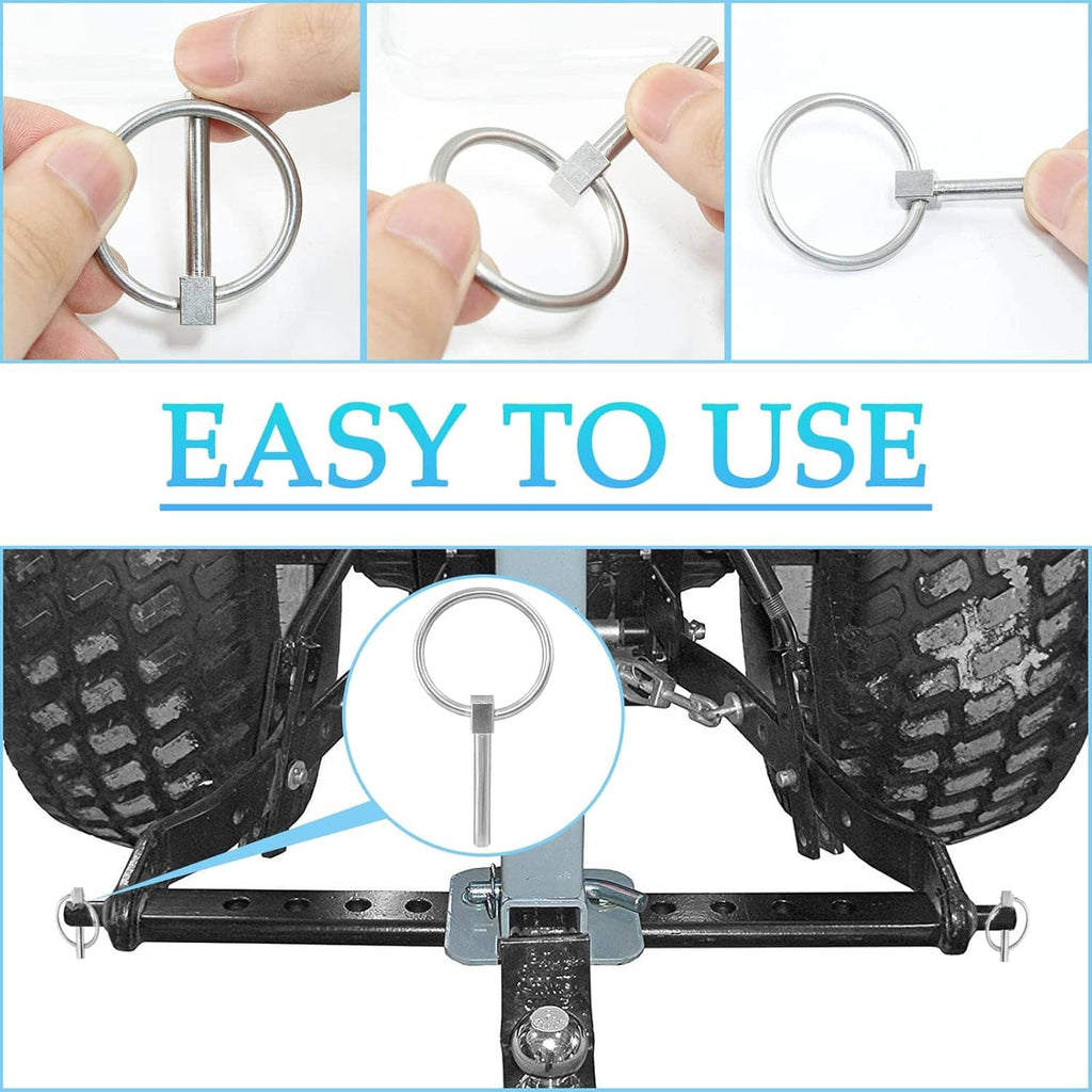 Stainless steel lynch pin set: loop rings with straight shafts and squared heads
