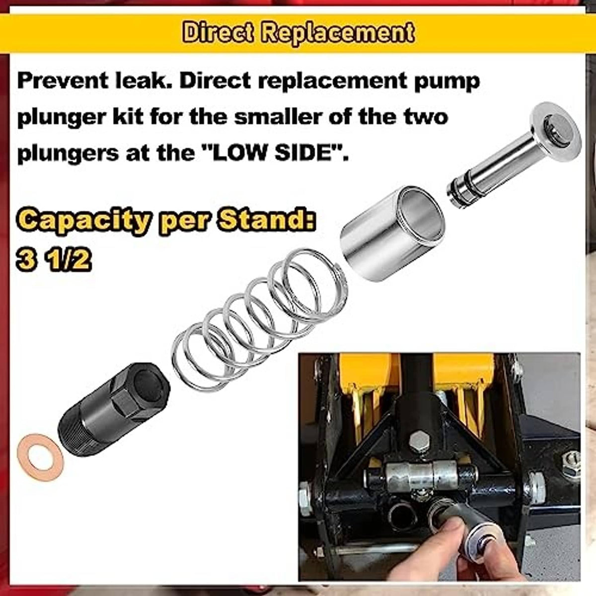 Replacement pump plunger kit with spring, plunger, cylinder, and copper gasket