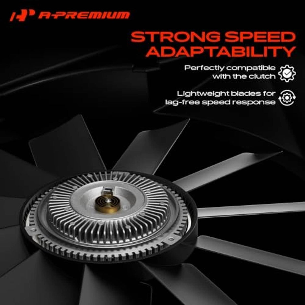 Radiator cooling fan blade with central toothed hub and multiple curved blades