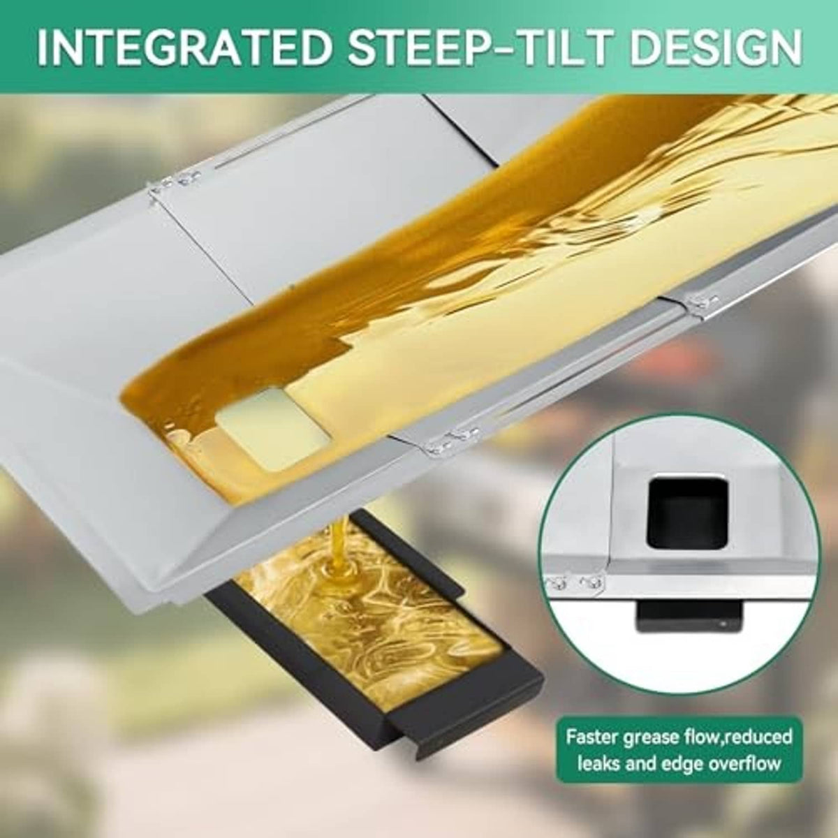 Integrated step-tilt grease tray replacement with sliding catch pan
