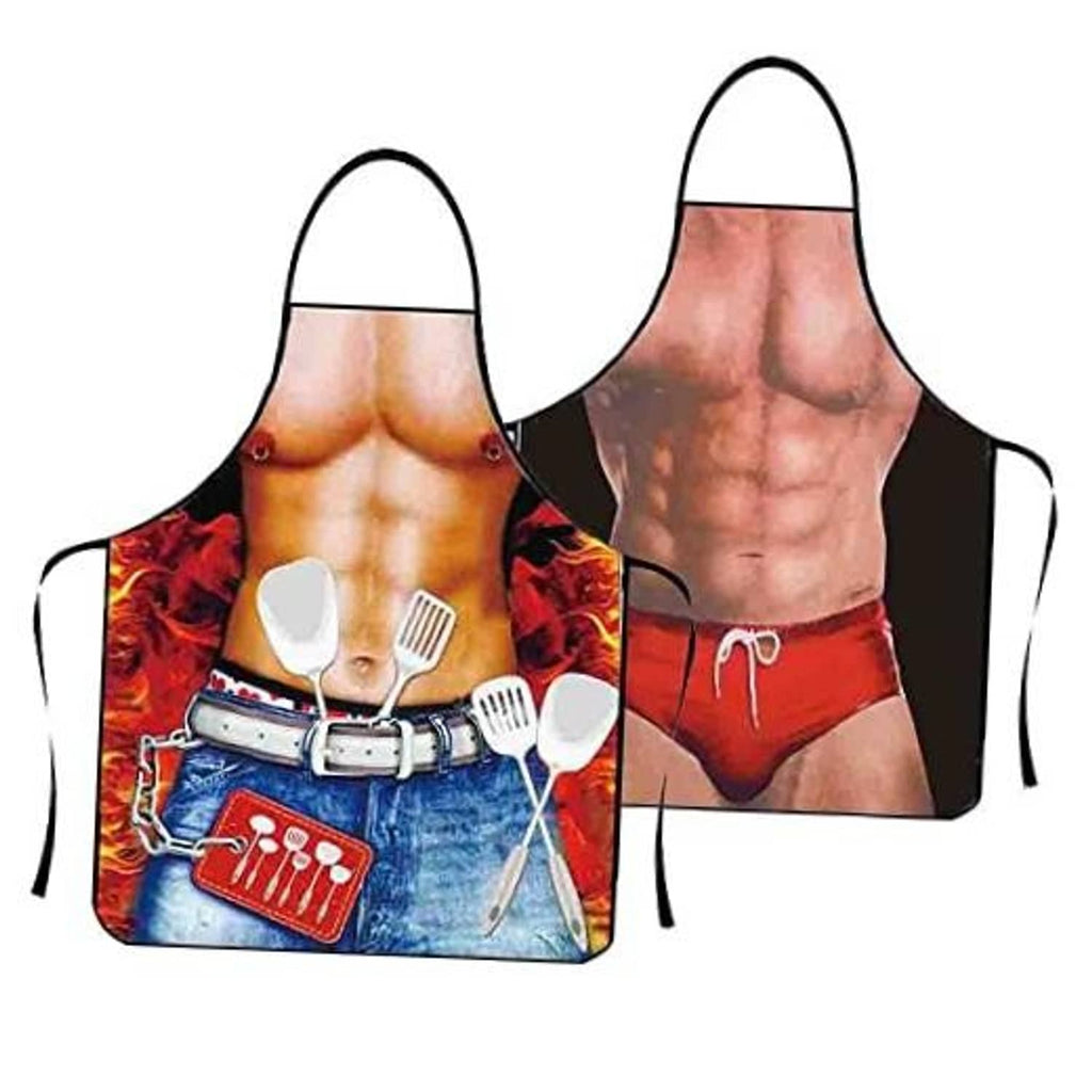 Pair of novelty bib aprons with kitchen utensil prints, adjustable neck straps