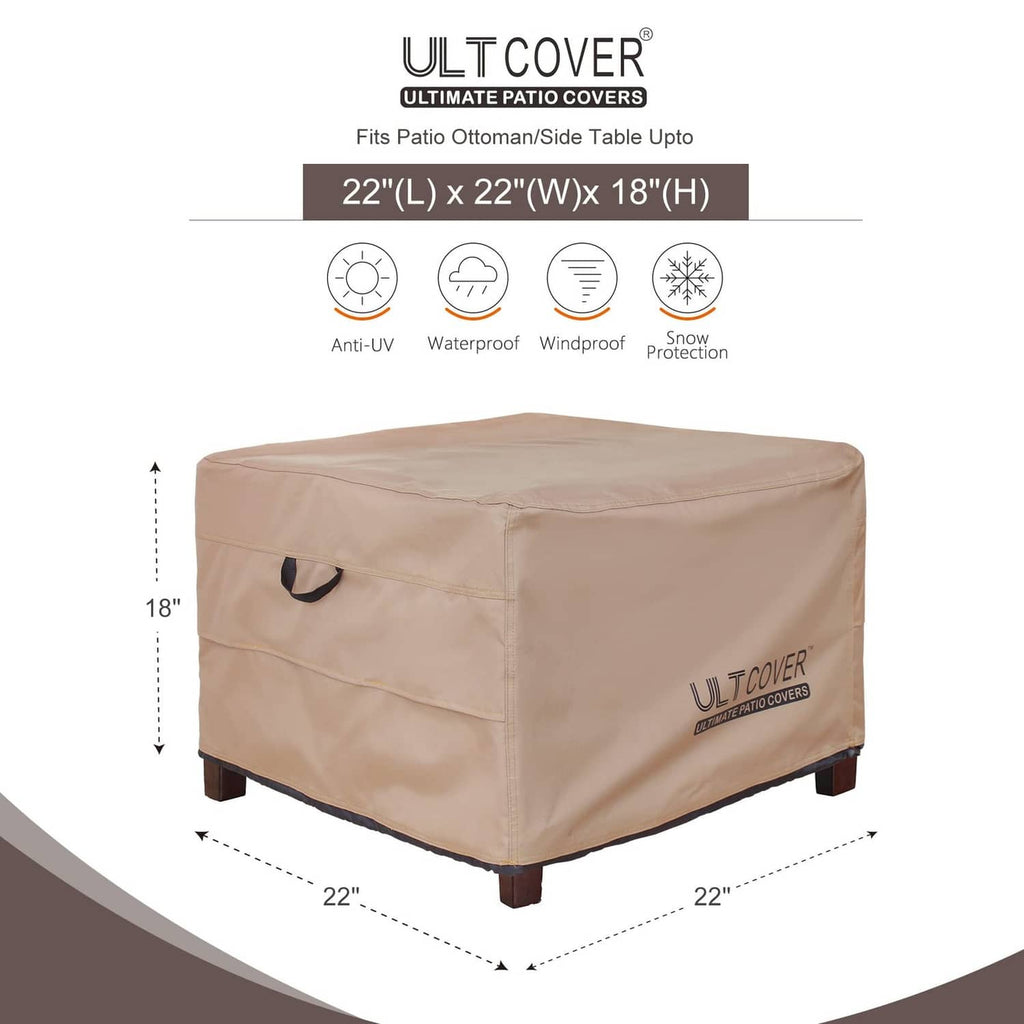 Brown waterproof square ottoman cover, fits 22"x22" size with 18" height