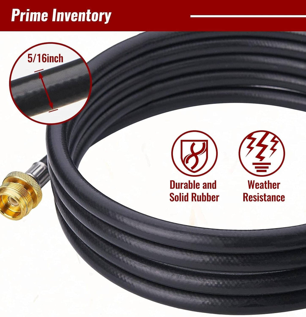 Black propane adapter hose with 5/16 in rubber thickness and brass threaded end fitting