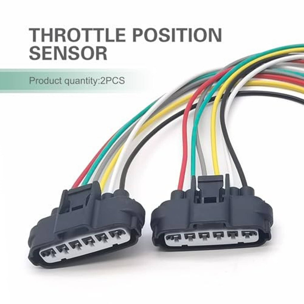 Two gray mult-pin throttle position sensor connector plugs with multicolor wire leads