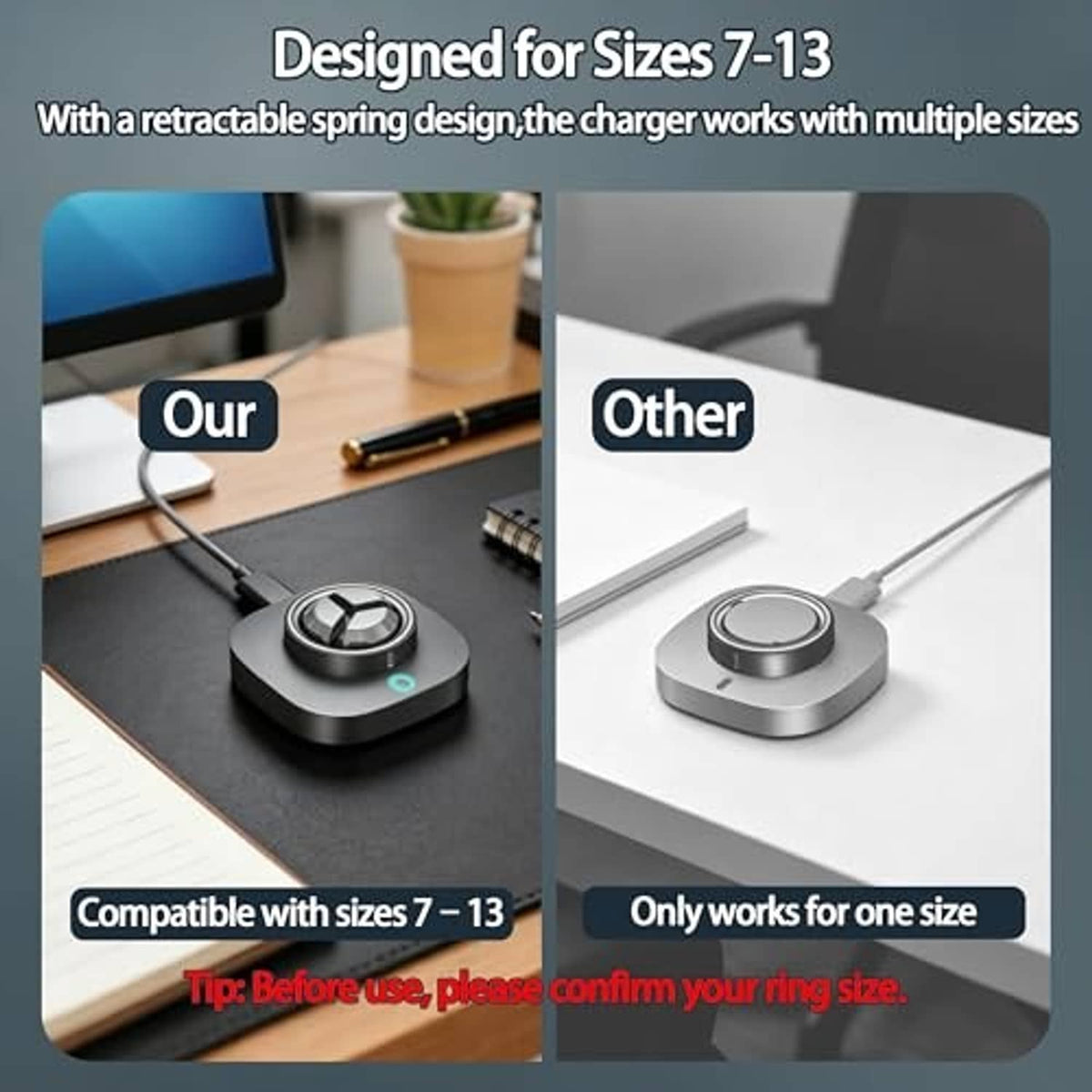 Ring charging dock with central cradle, base, and USB-C cable