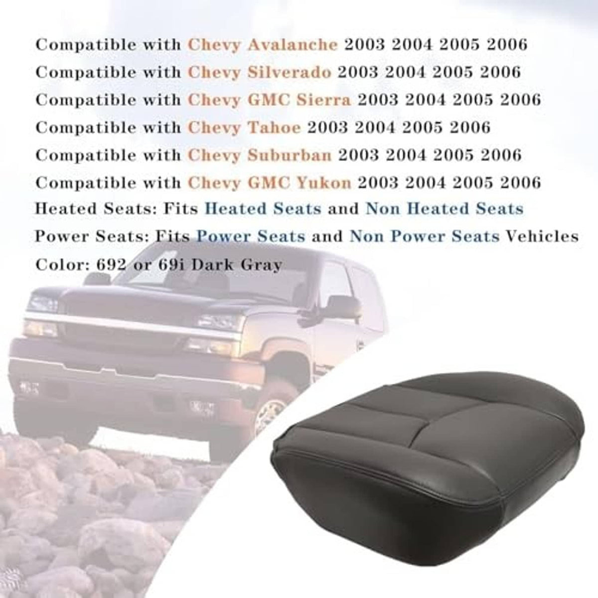 Dark gray leather seat cover cushion with rounded top, contoured seams