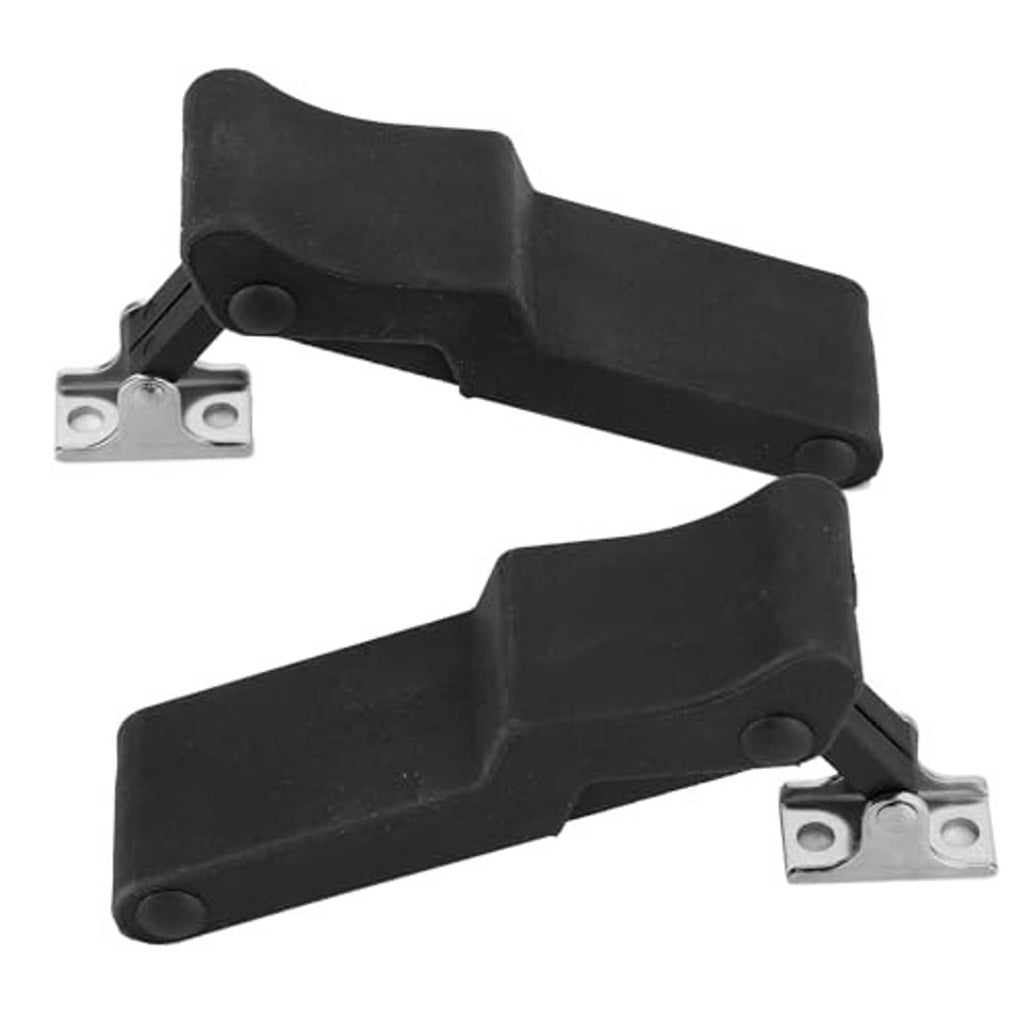 Pair of black rubber latch handles with stainless steel keeper brackets