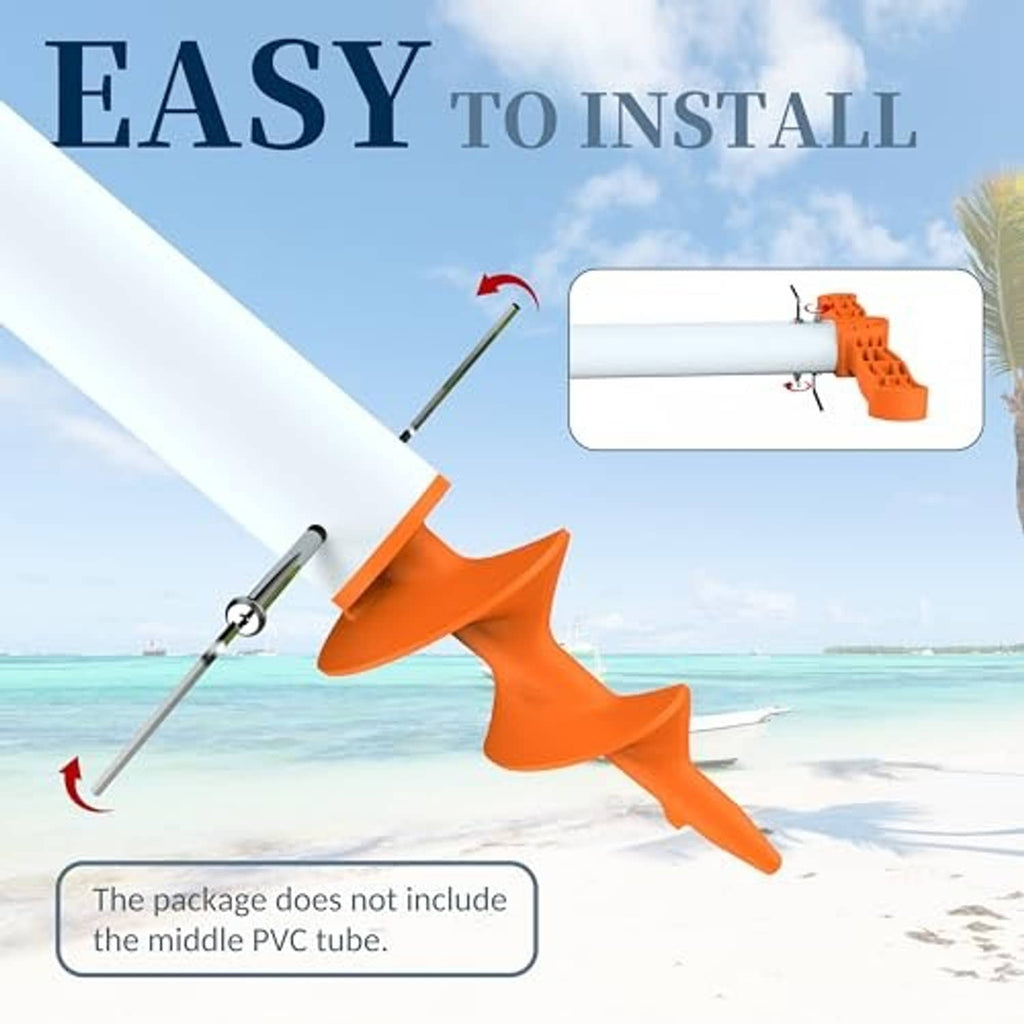 Orange PVC sand auger anchor with threaded installation rod and bolts