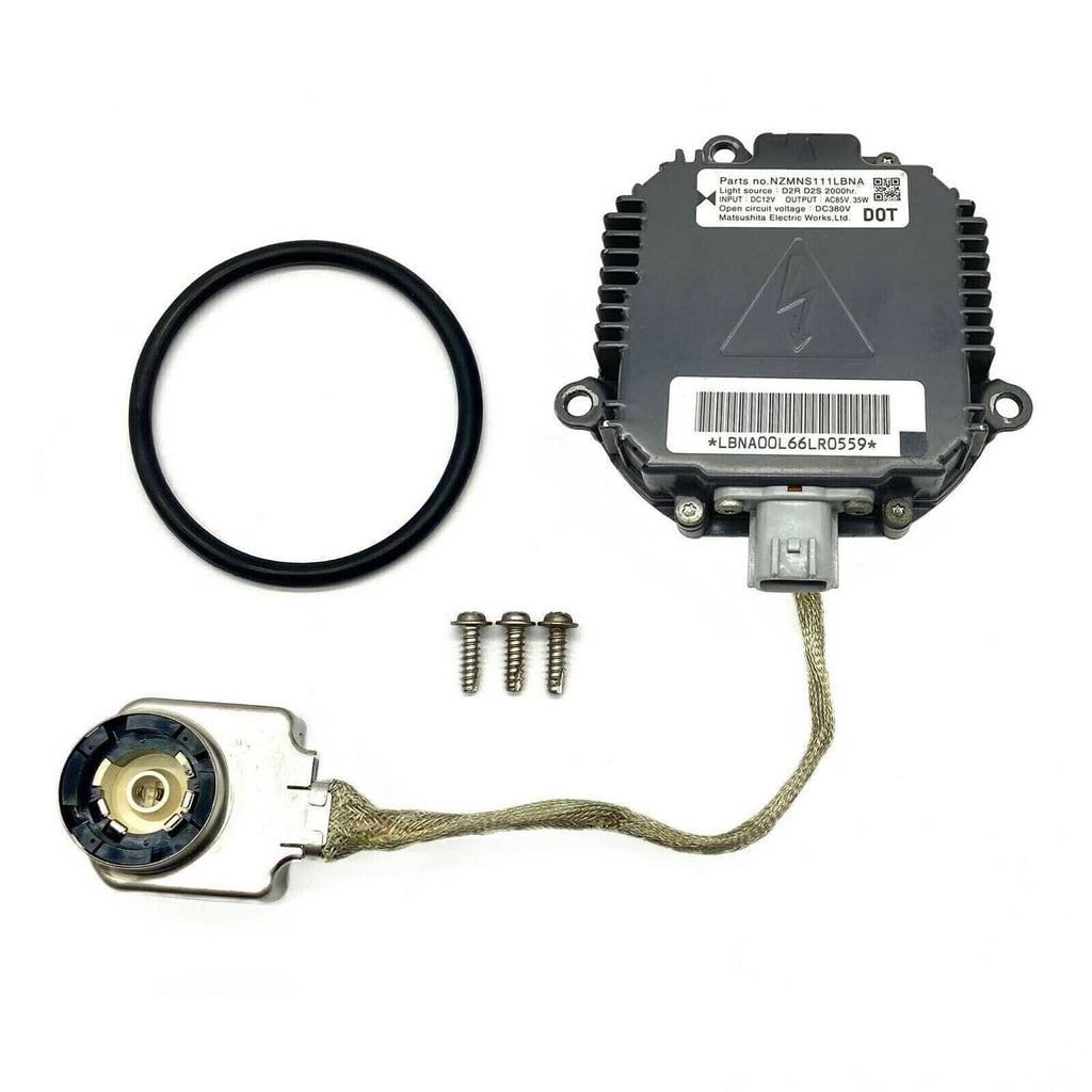 HID xenon ballast control module with wiring harness, mounting screws, and seal ring