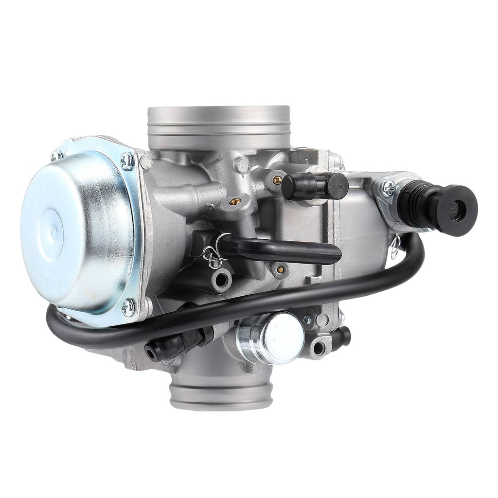 Carburetor with metal housing and attached intake pipe and black cable connectors