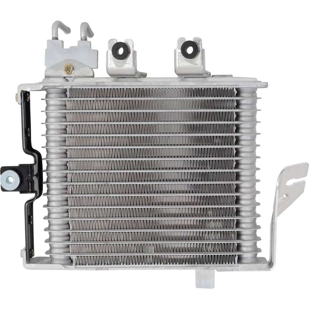 Automatic transmission oil cooler core with fine horizontal fins and side mounting points