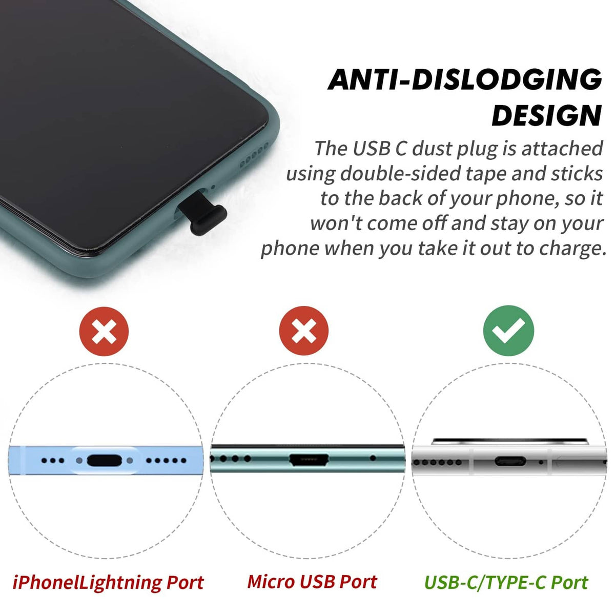 USB-C dust cover caps, small black plug for phone charging port