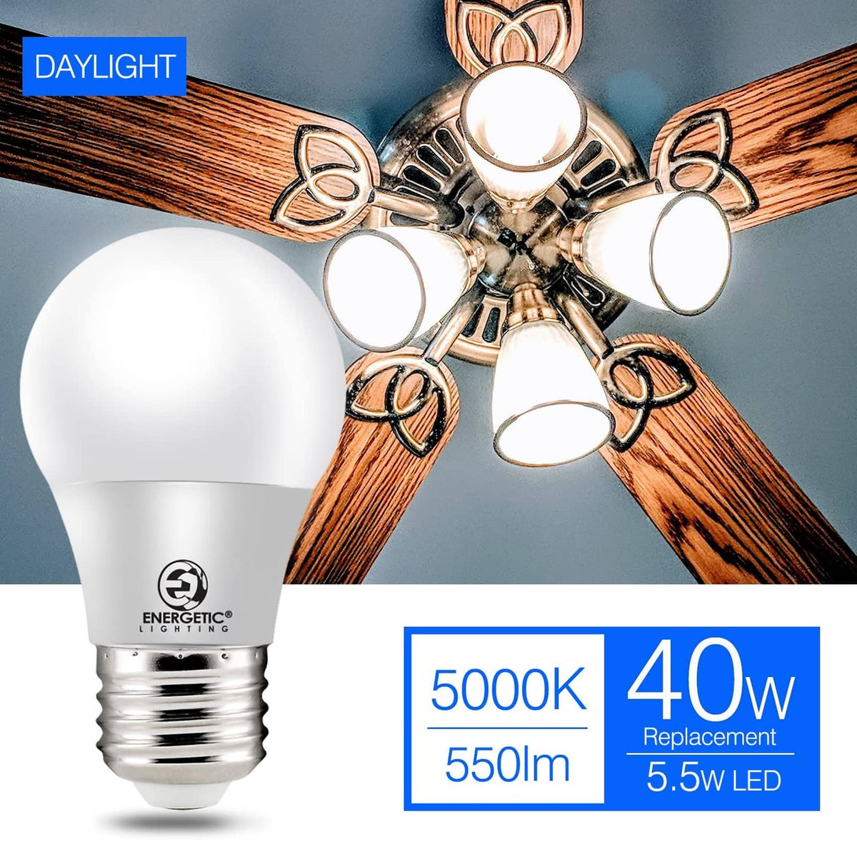 A15 LED bulb with E26 base, 5000K daylight; 40W replacement
