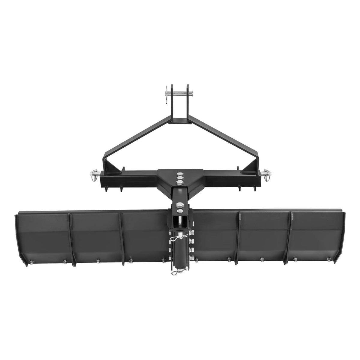Rear grading blade scraper blade in black steel, top hitch frame centered