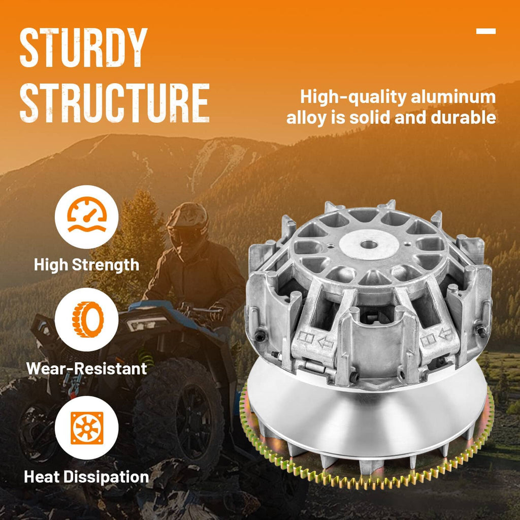 ATV drive clutch with aluminum alloy housing and toothed gear ring