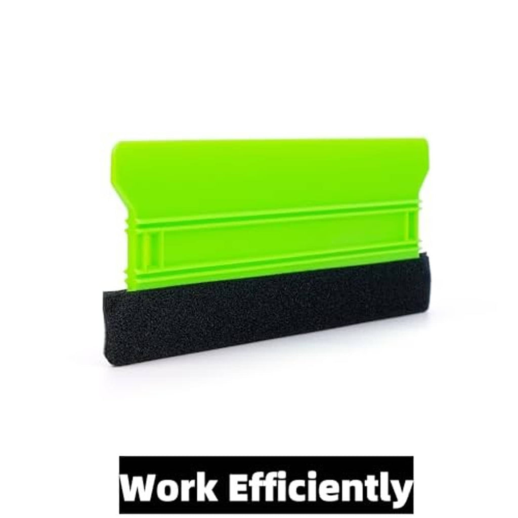 Neon green plastic felt edge squeegee with black textured pad