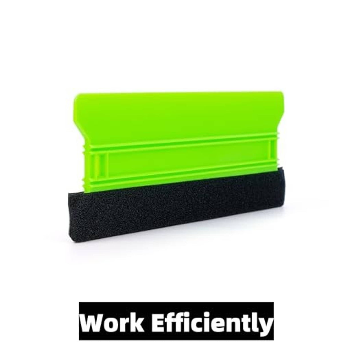 Neon green plastic felt edge squeegee with black textured pad