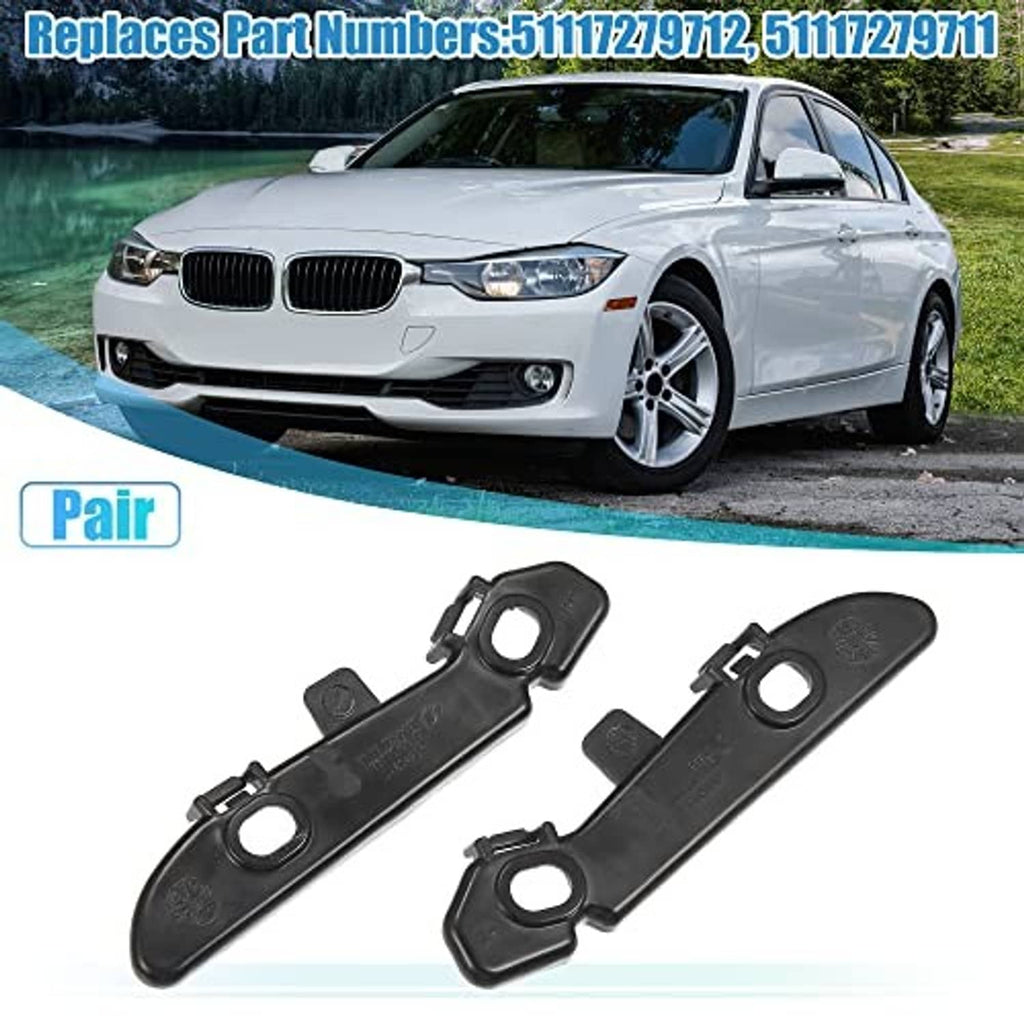 Pair of black bumper mounting support brackets with circular holes and locking clips