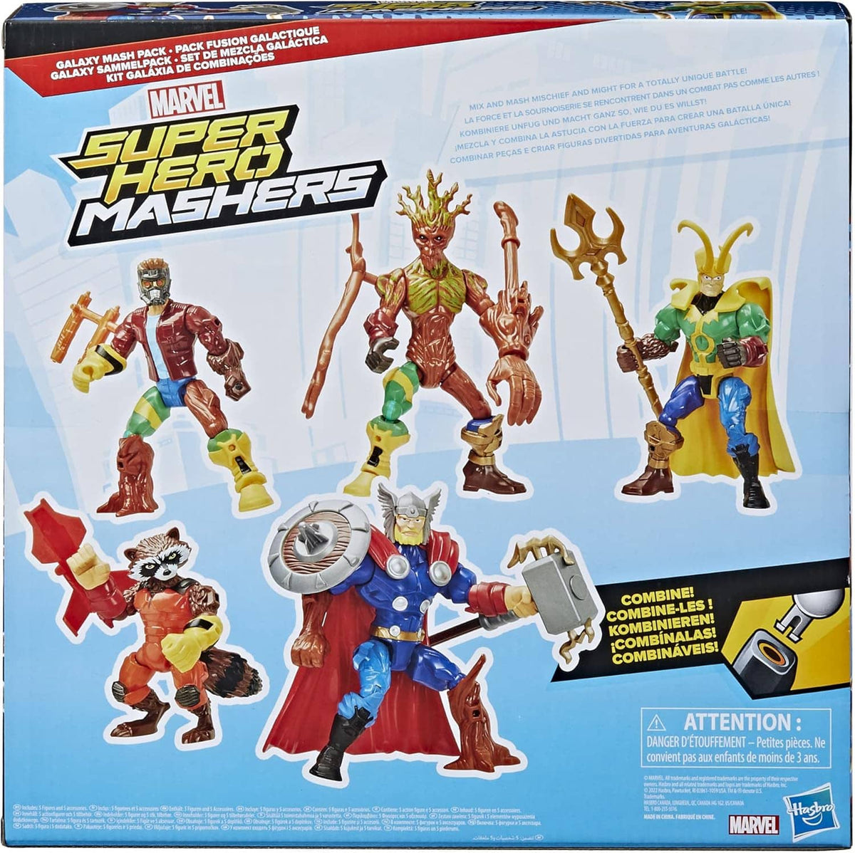 Marvel Super Hero Mashers action figure pack box back with character lineup