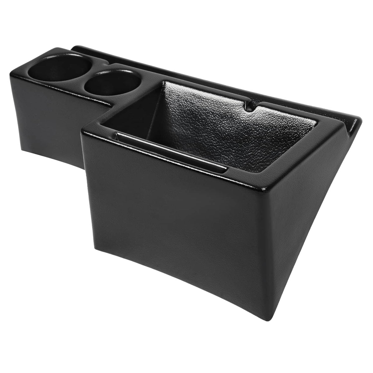 Black cab caddie organizer with two cup holders and open front storage tray