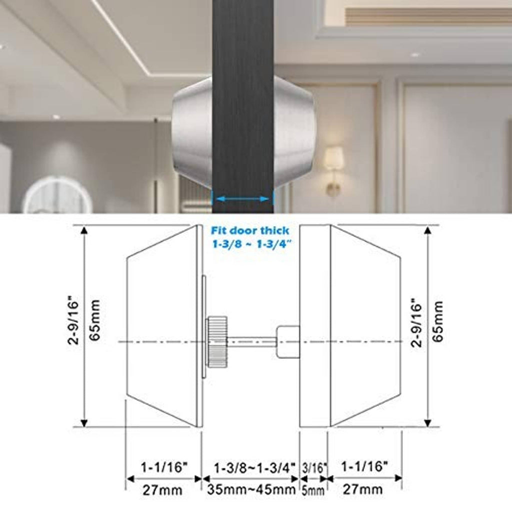 Double-cylinder deadbolt size and cutout dimensions diagram for door installation