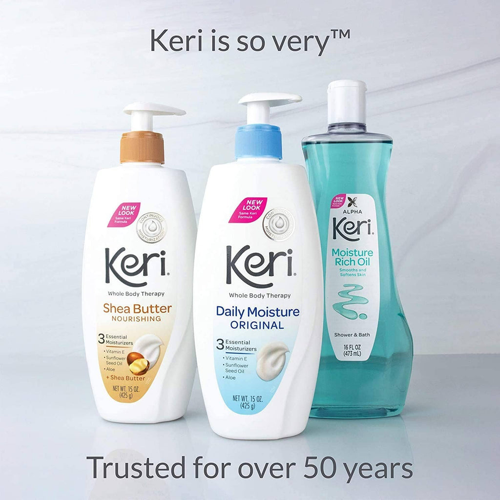 Keri body therapy bottles set: shea butter, daily moisture, and shower & bath oil