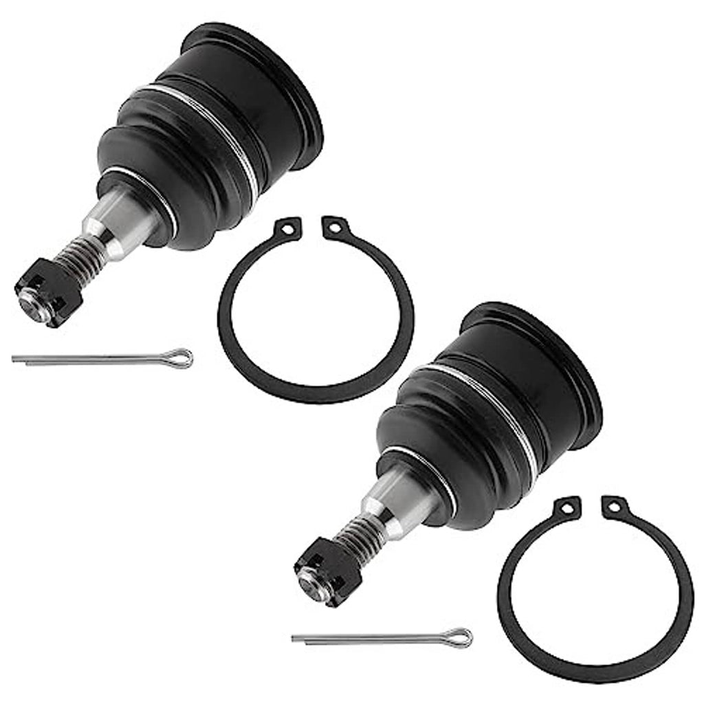 Front upper ball joint set: black boots, silver ball studs, metal socket, retaining rings, pin
