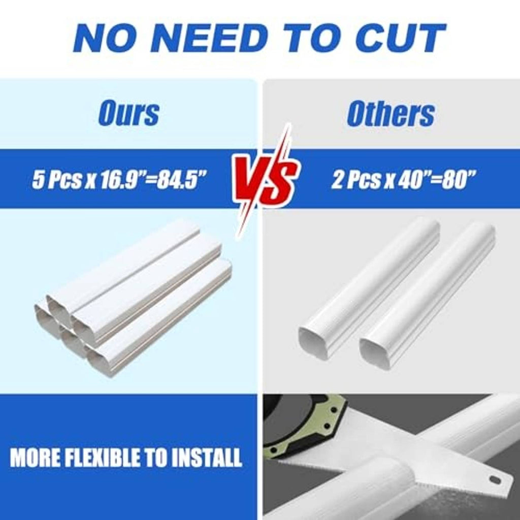 Set of long white straight PVC duct channels for mini split line set cover