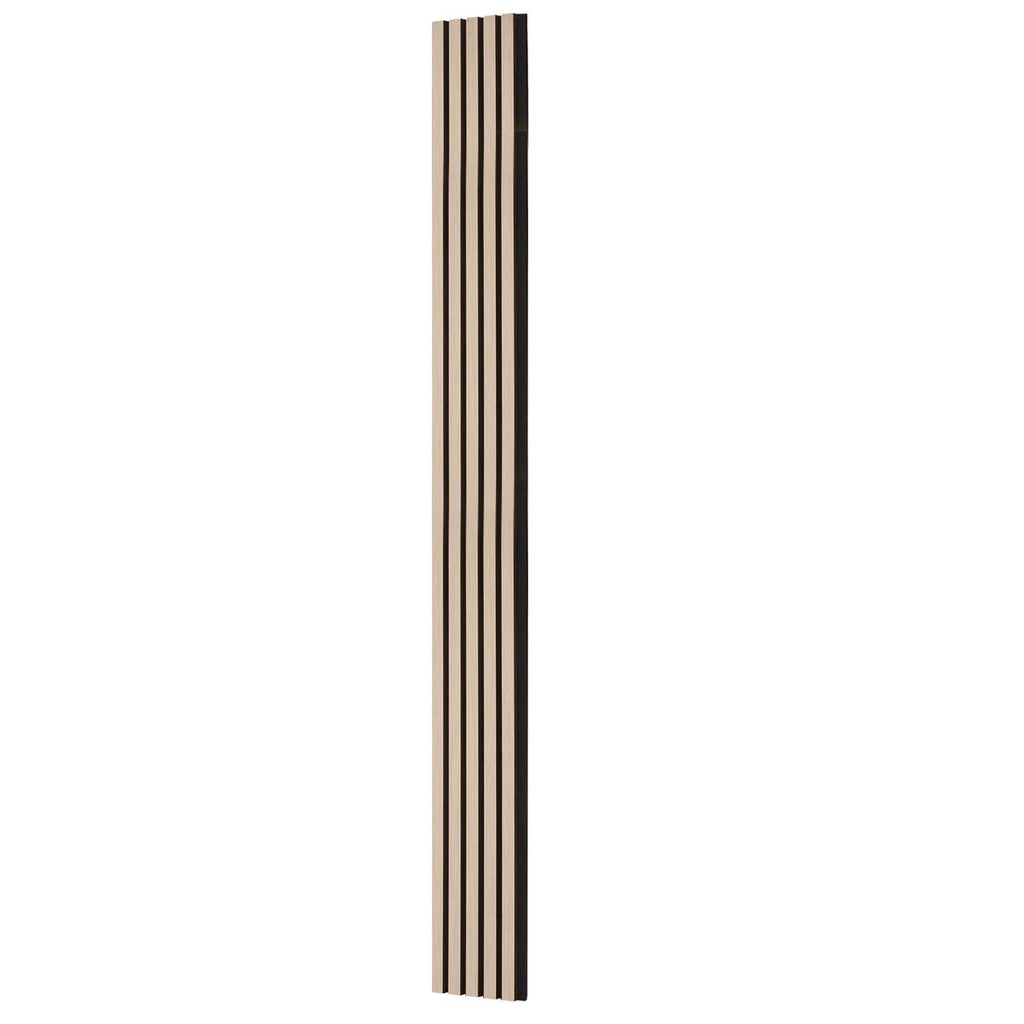 Wood slat acoustic panel with vertical light wood slats and dark backing, tall rectangle