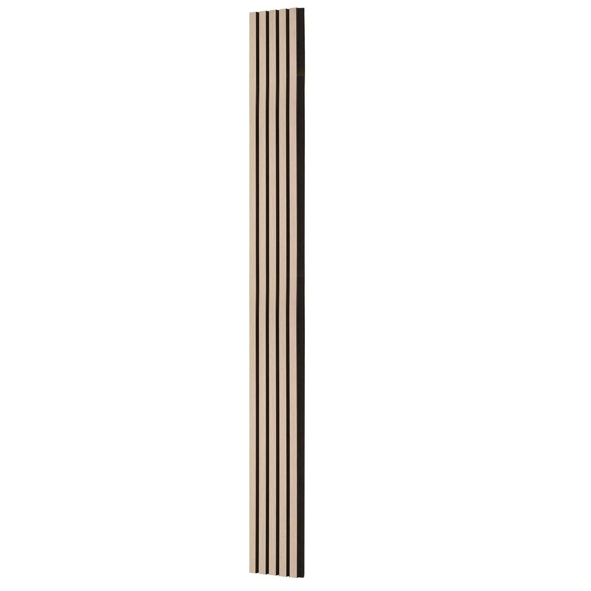 Wood slat acoustic panel with vertical light wood slats and dark backing, tall rectangle