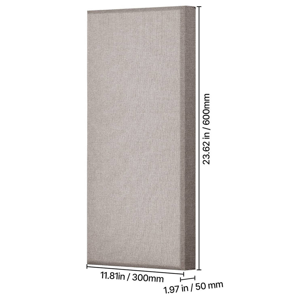 Camel acoustic wall panel, upright rectangular fabric board with size markers