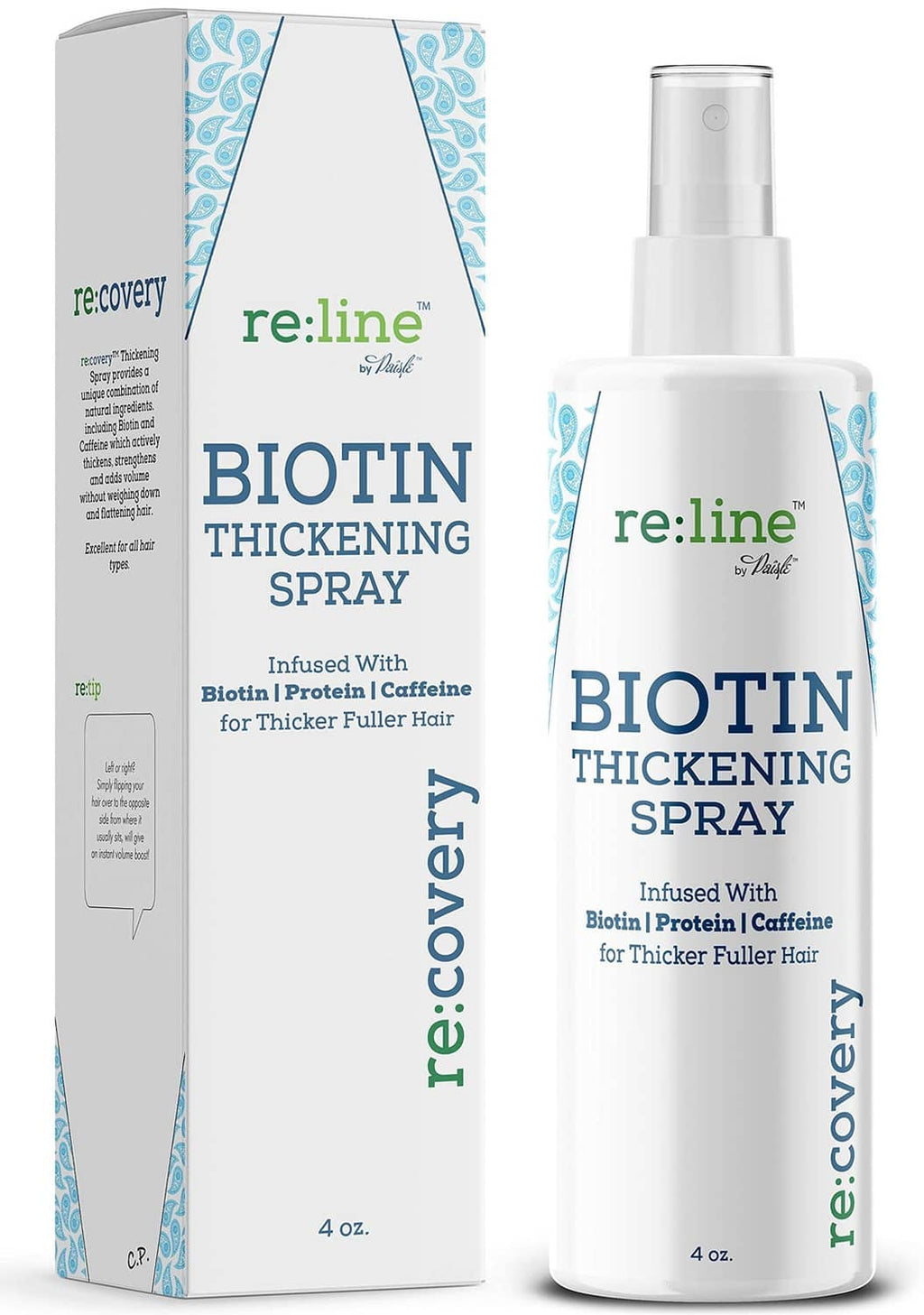 Biotin hair thickening spray bottle with pump, 4 oz, front view