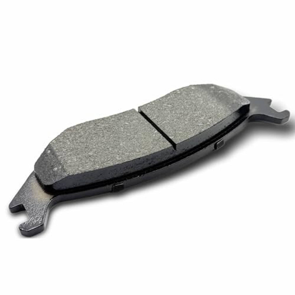 Ceramic brake pad, grey friction material with side tabs and metal backing