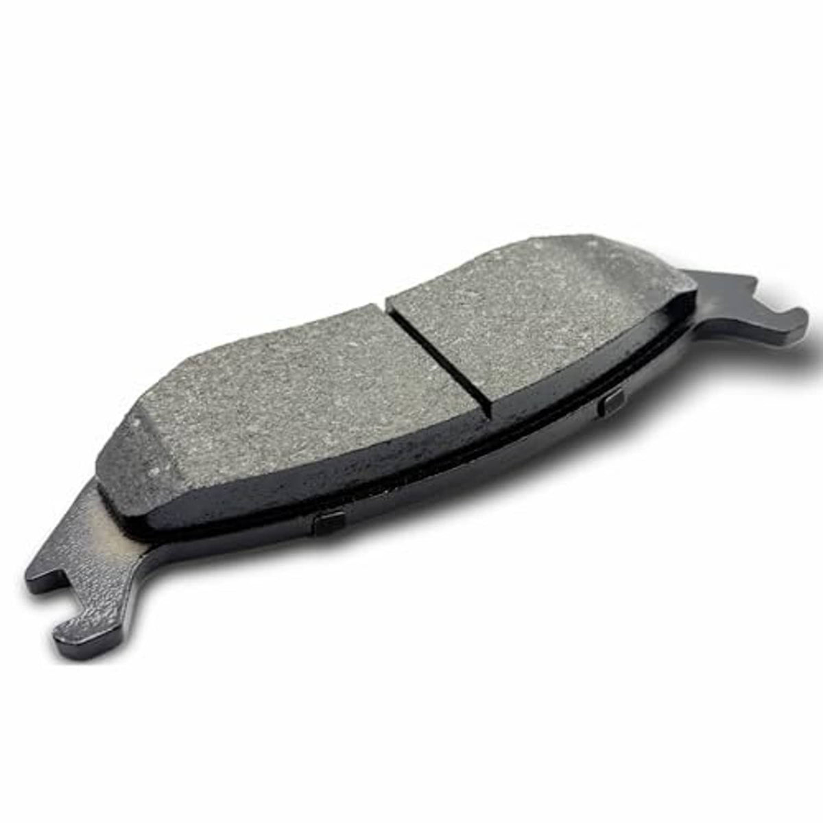 Ceramic brake pad, grey friction material with side tabs and metal backing
