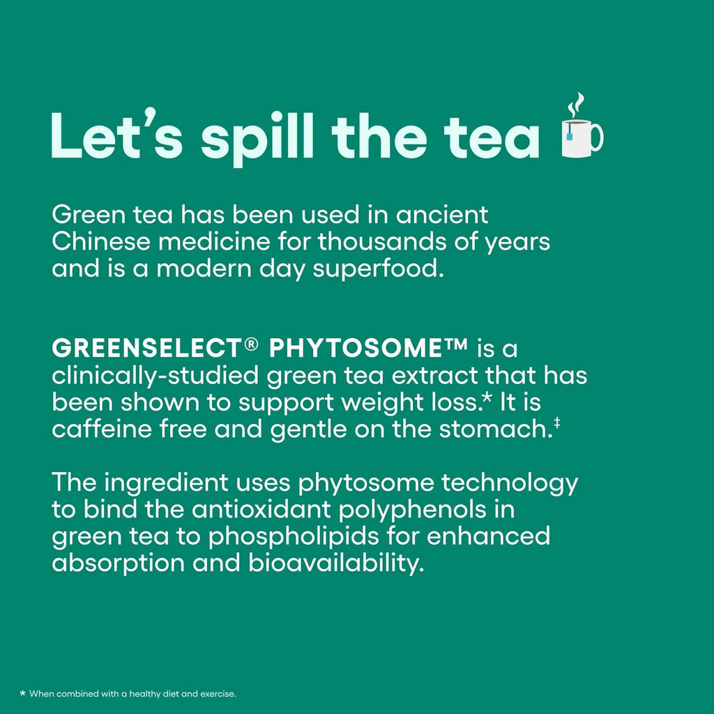 Green tea probiotic benefits text panel for weight loss support