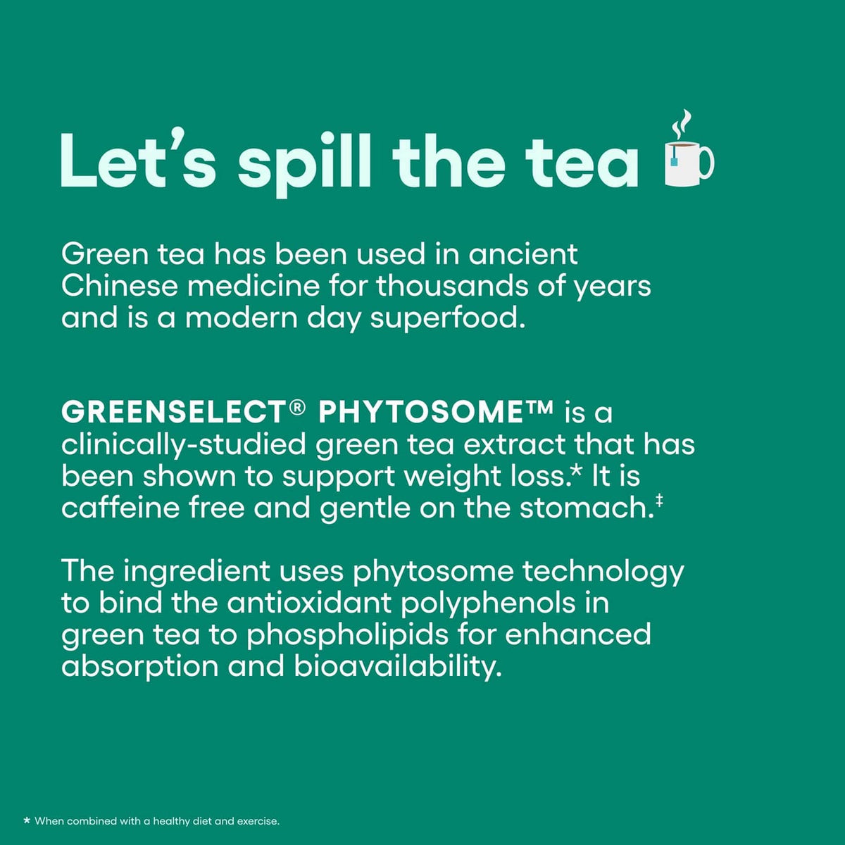 Green tea probiotic benefits text panel for weight loss support
