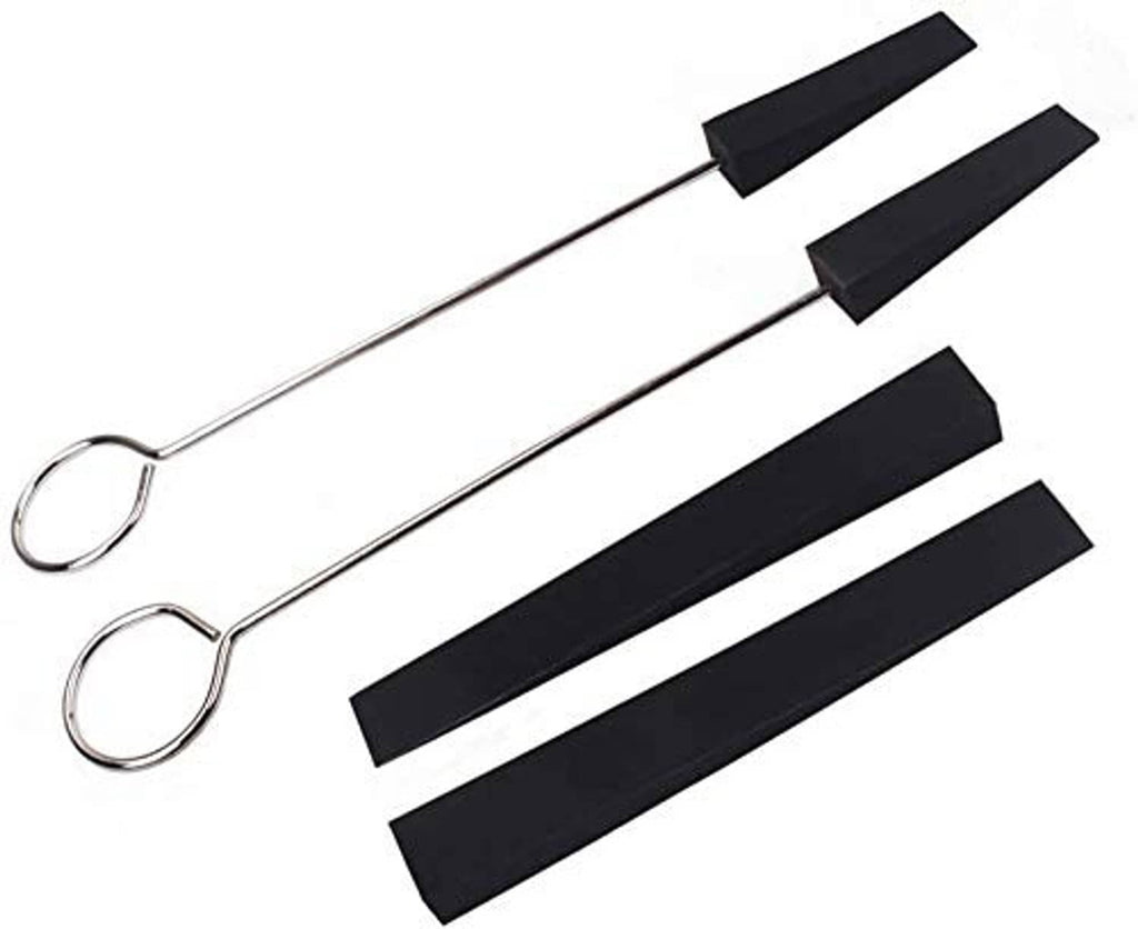 Piano tuning mute kit: black rubber wedge mutes on curved metal rods