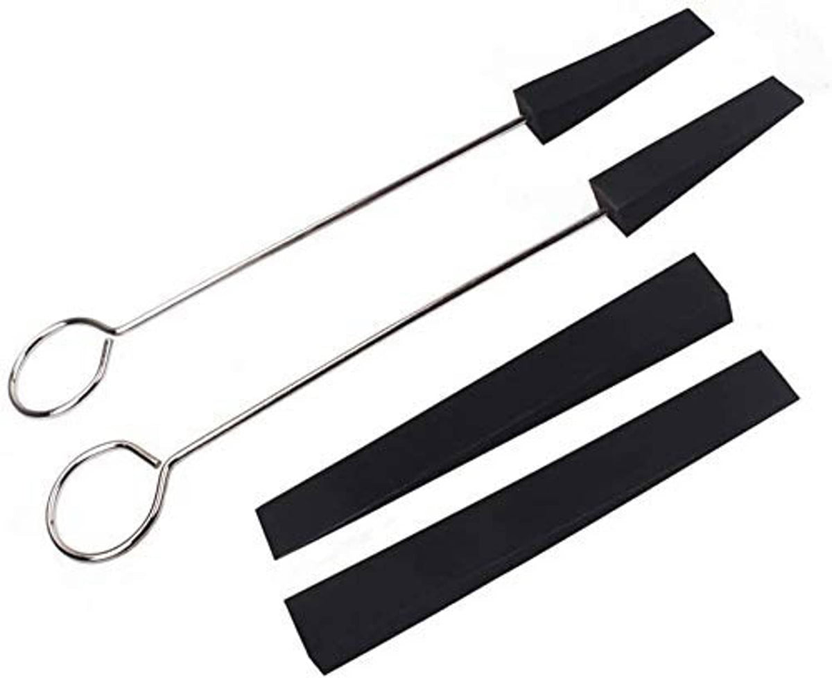 Piano tuning mute kit: black rubber wedge mutes on curved metal rods