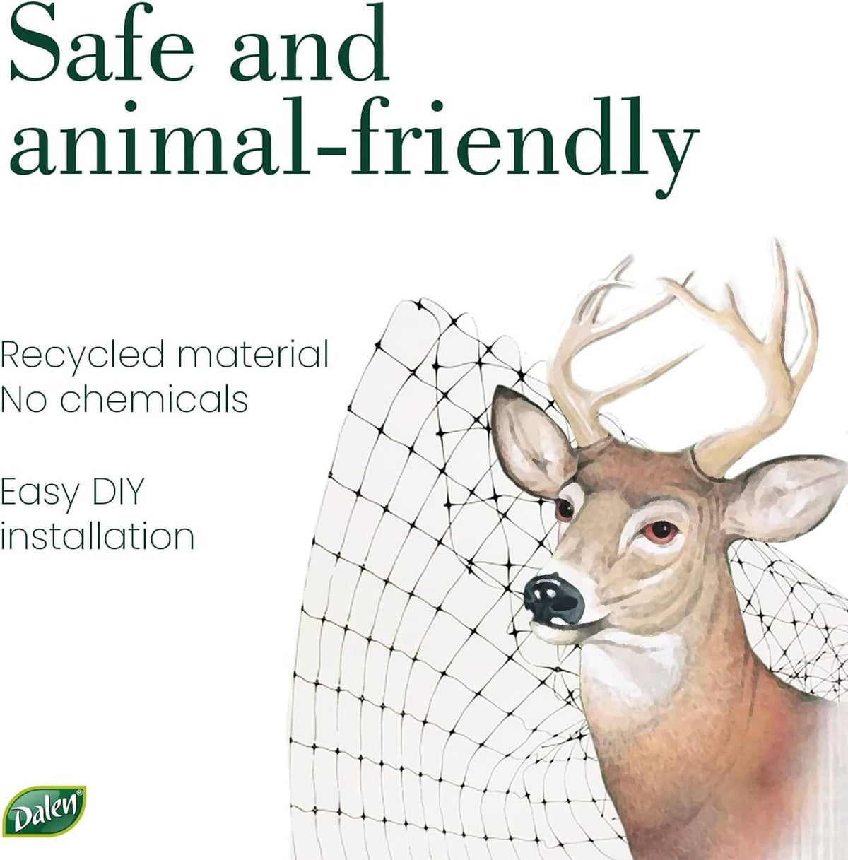 White grid garden deer netting with deer illustration, lightweight mesh panel