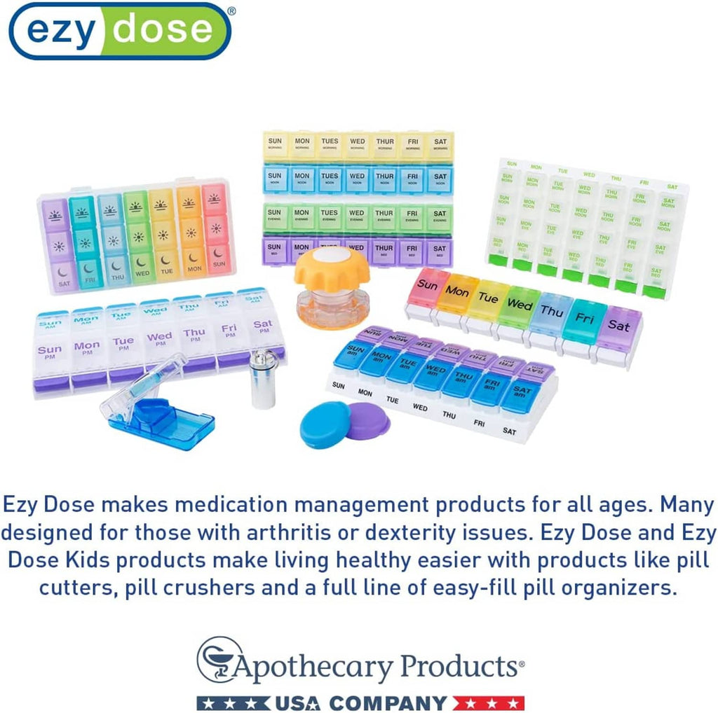 ezy dose medication management assortment with pill cutters and day-of-week organizers