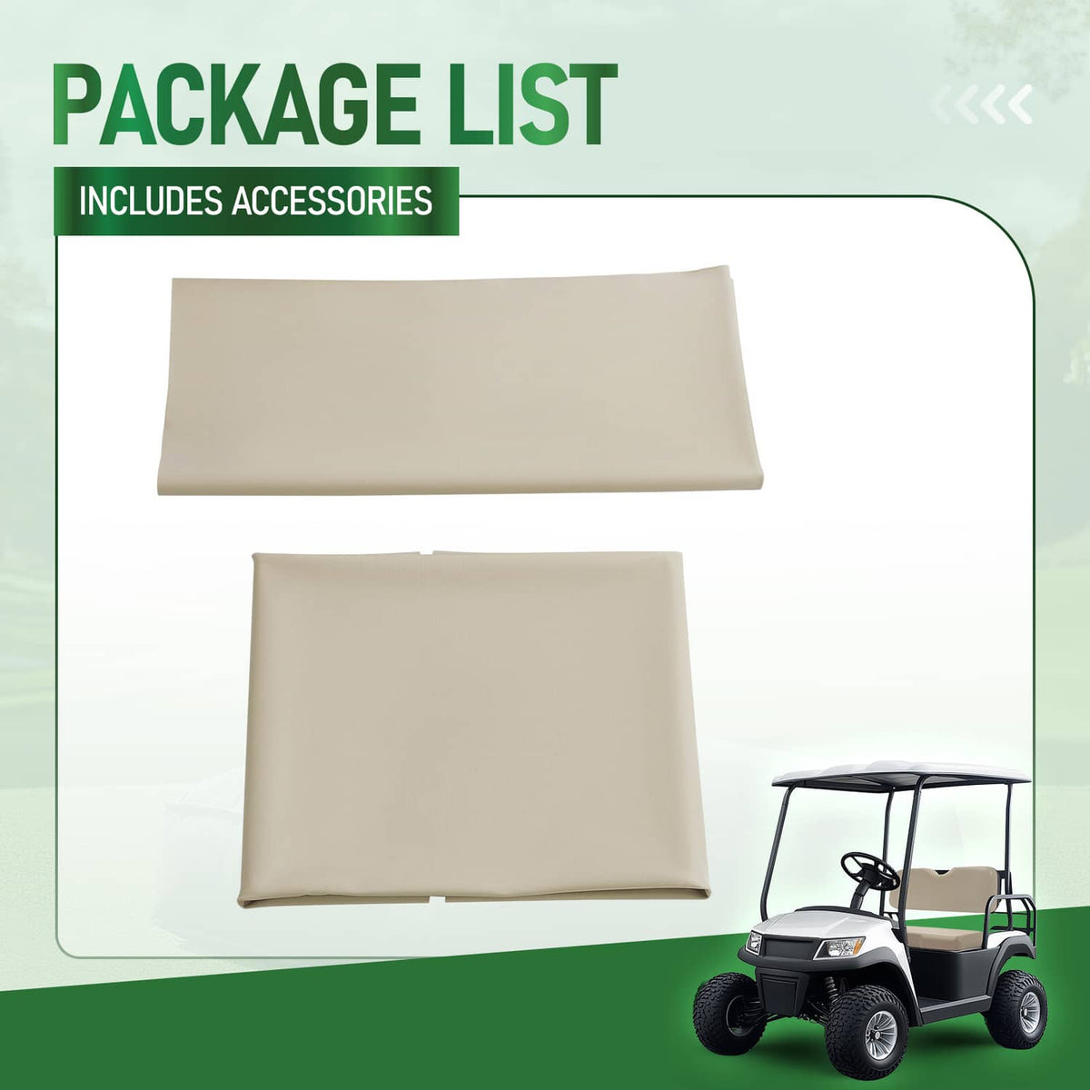 Tan seat cushion and seat back covers, two pieces shown laid out