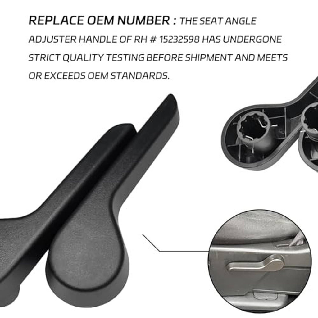 Black seat recliner handle lever with silver latch bar and cutout detail