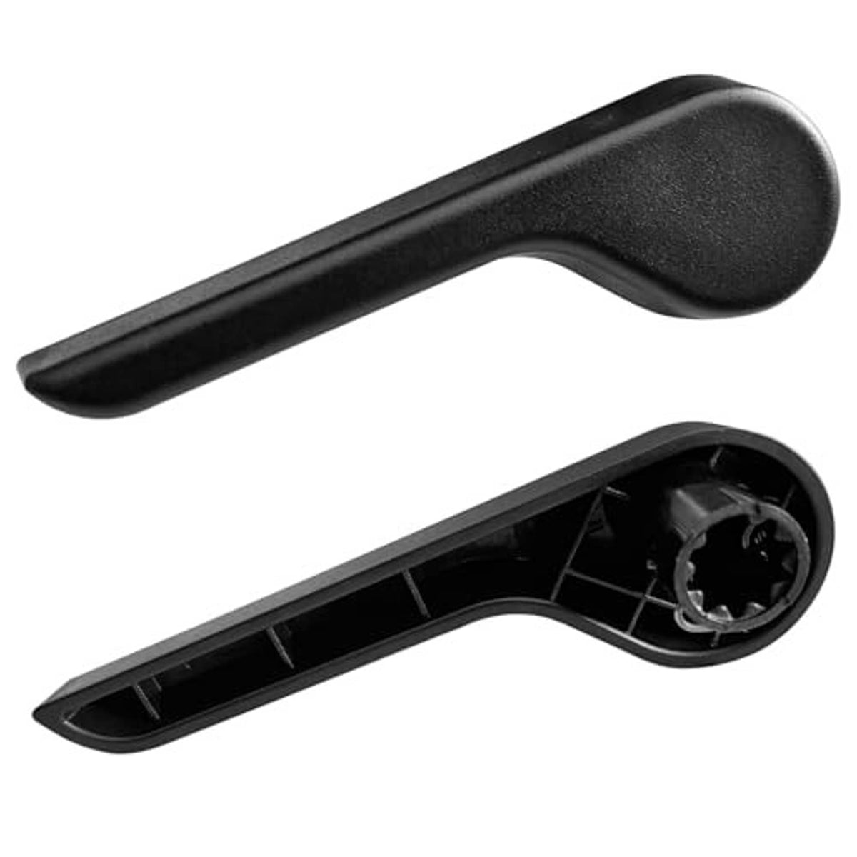 Black recliner handle lever, front grip and underside mounting socket shown