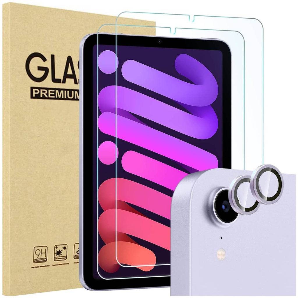 Purple tempered glass screen protector with camera lens protector for iPad Mini