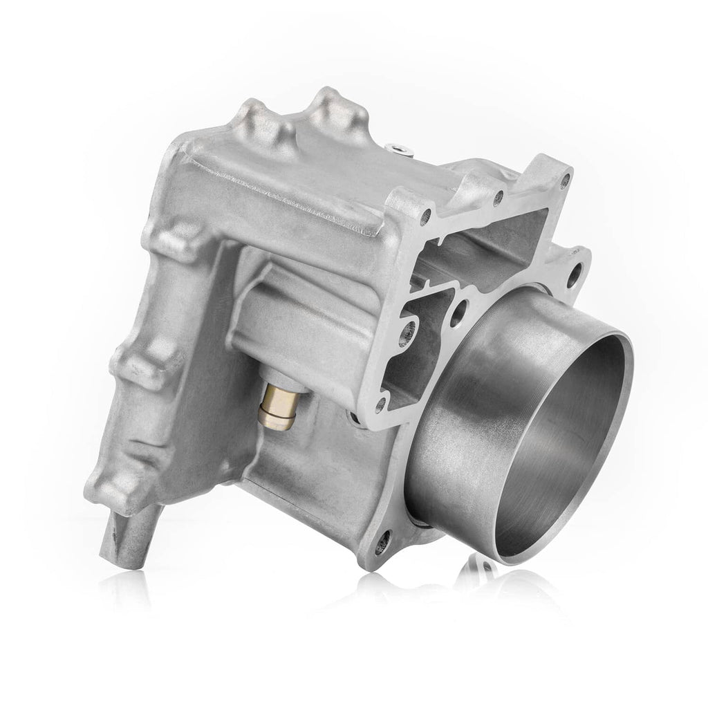 Aluminum cylinder jug and piston top end component with mounting flanges